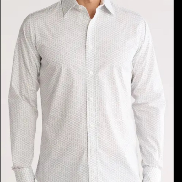 Mens Ted Baker 100% Cotton Contrast Trim White/Gray Button Down SZ 5 EUC - Picture 2 of 8